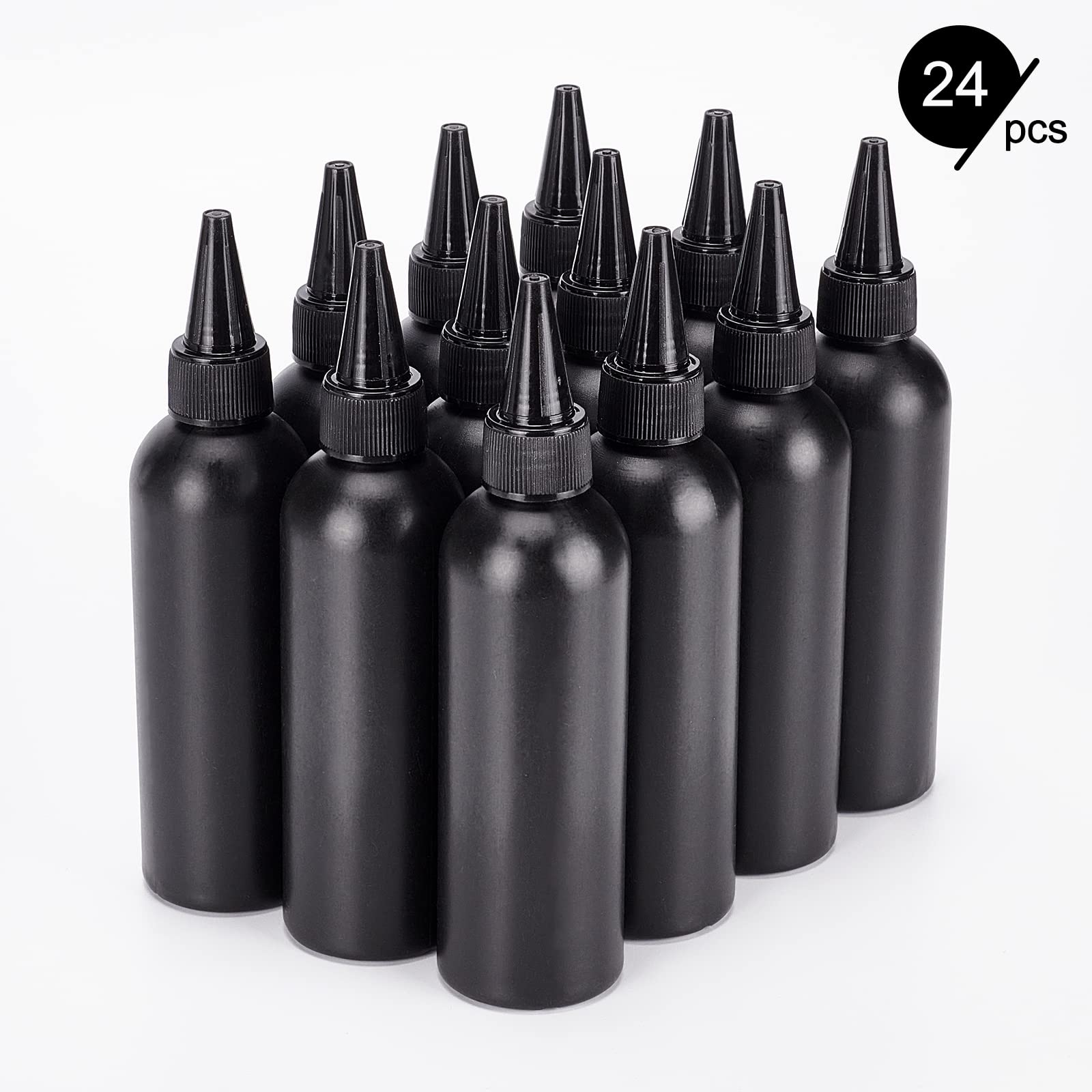 BENECREAT 16 Stück 120 ml/4.06 Unzen Schwarze Kunststoff-Quetschflaschen, Squeeze-Gewürzflaschen Mit 2 Trichter Und 10 Transferpipetten Für Ink Tattoo Liquid Painting Glue