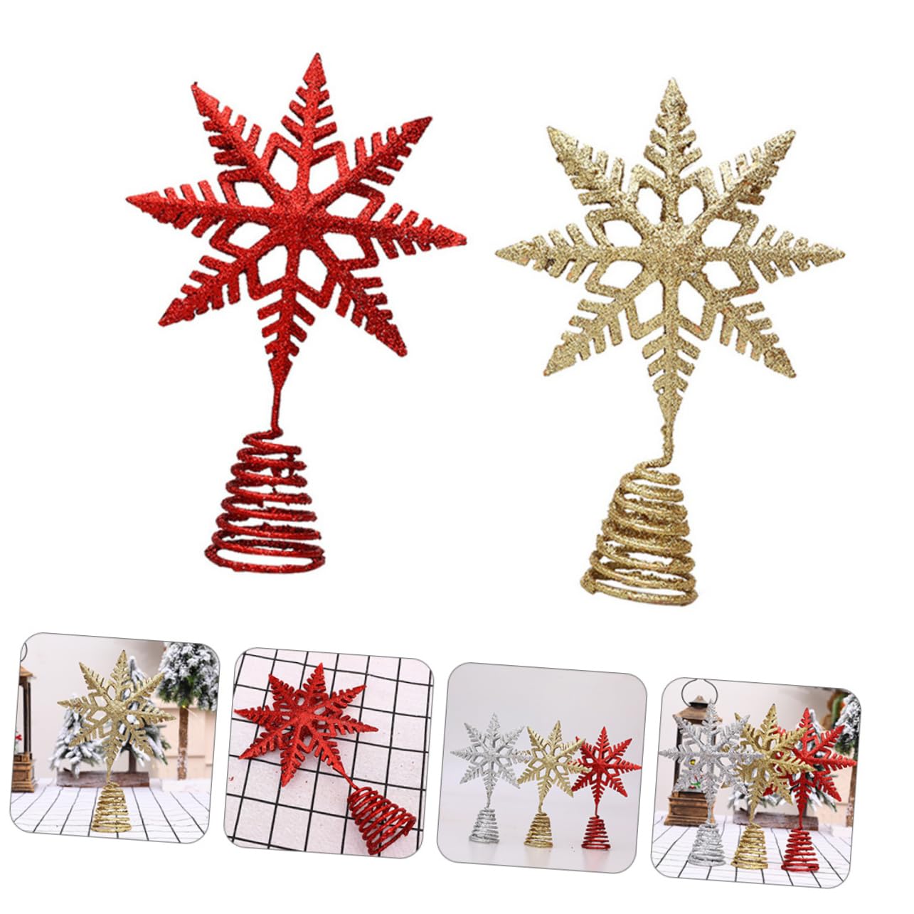 PRETYZOOM 2 Series Estrella De Topper De Árbol De Navidad Navidad Nieve Decoración De La Copa del Árbol Colgante Brillantina Nieve Falsa Decoración Rústico Hierro Forjado 2 Piezas*2