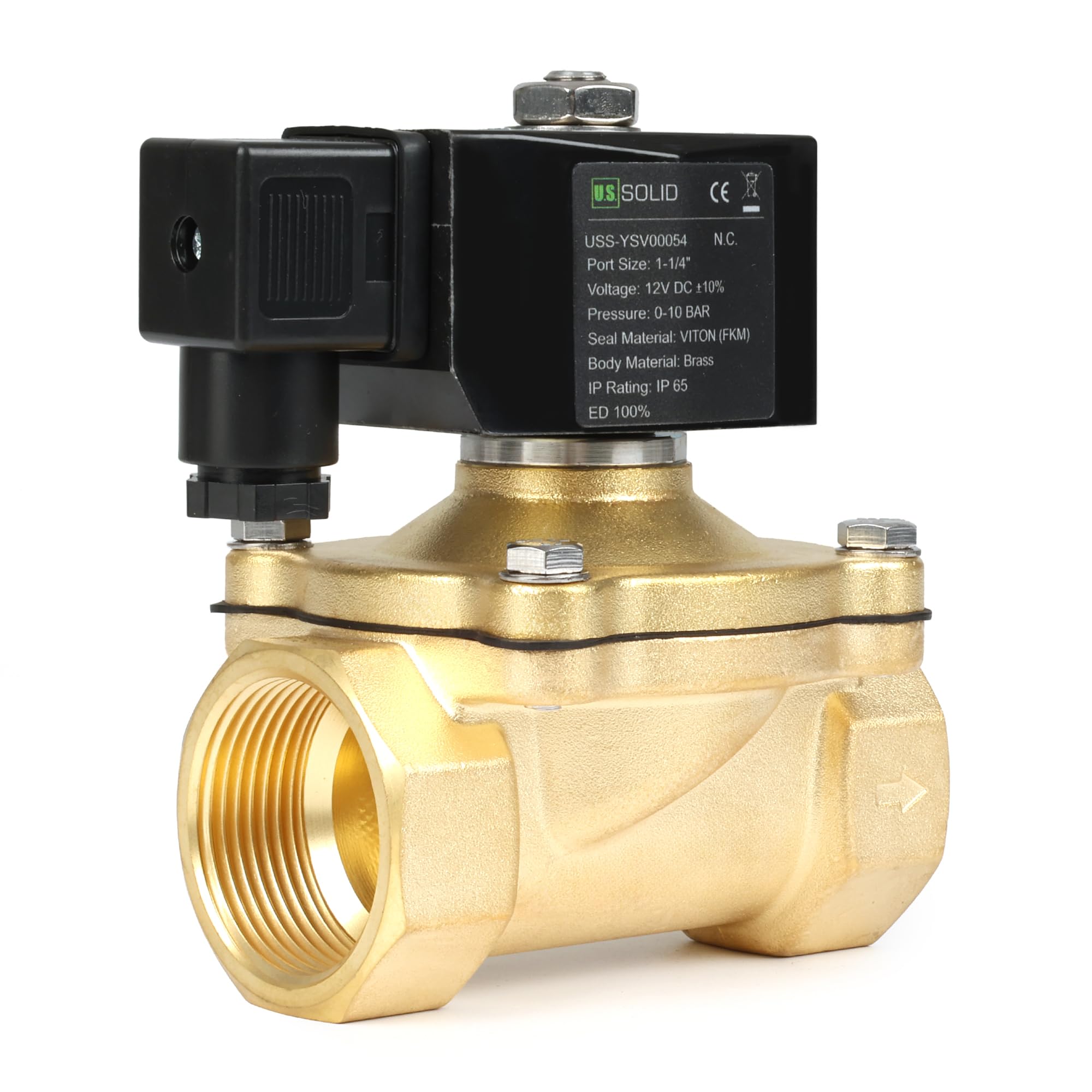 Électrovanne 12V normalement fermée U.S. Solid 1 1/4 pouce électrovanne laiton 10 bar
