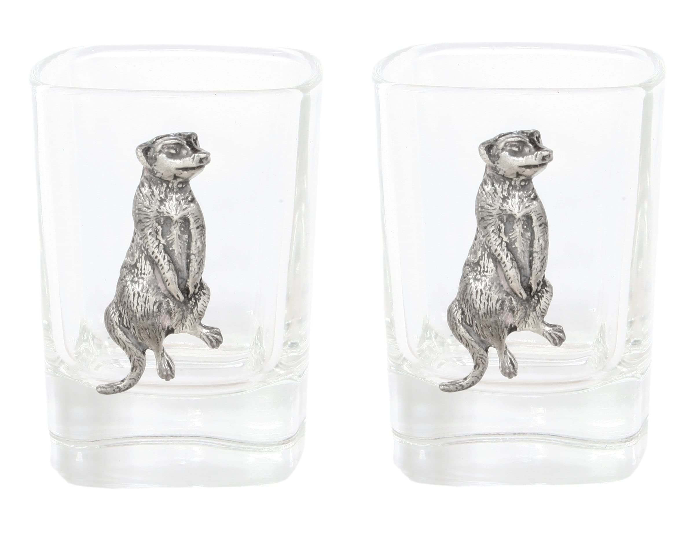 Gamekeepers Cottage gifts Meerkat Pair of Shot Glasses Crystal Cut Tot Party Gift 238
