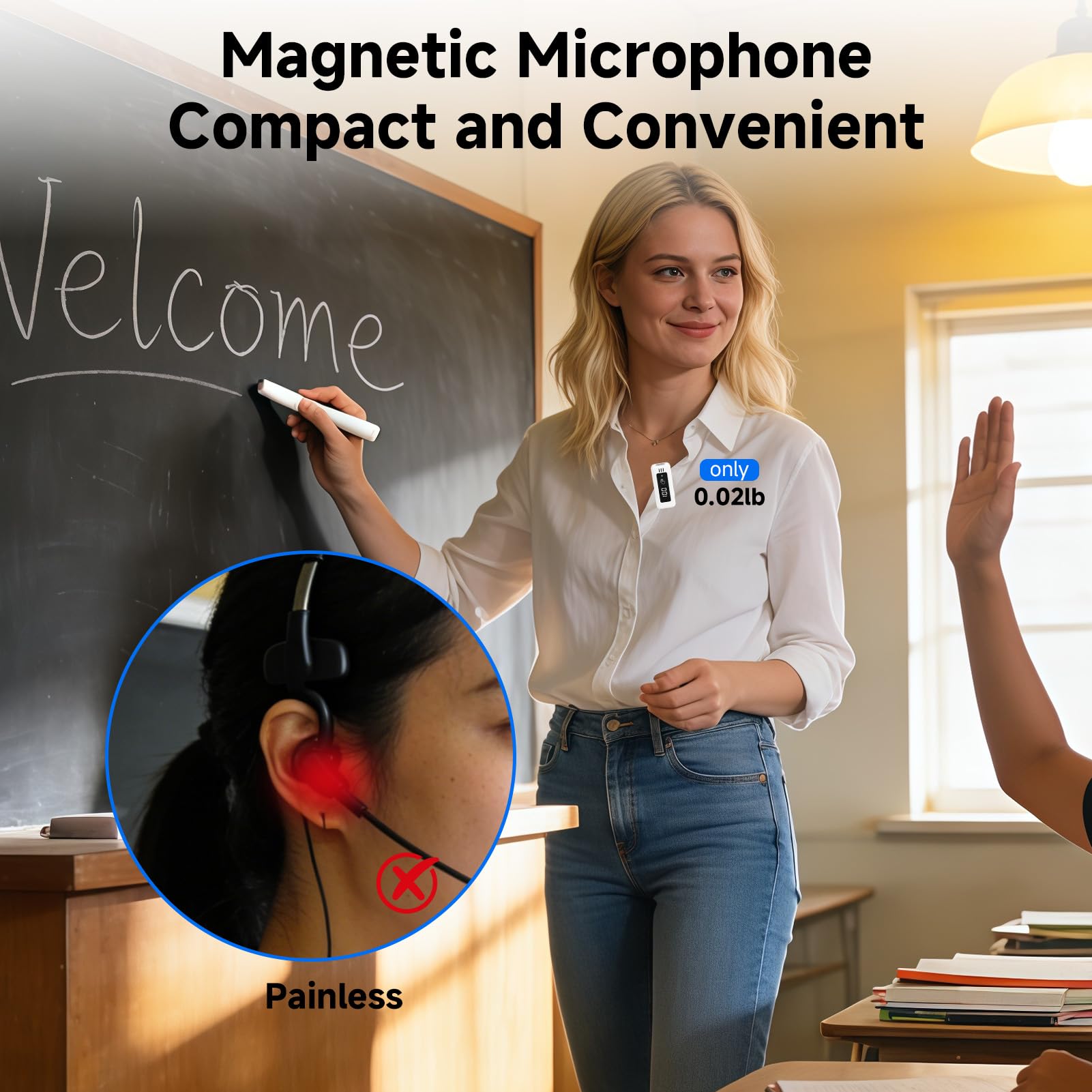 KozyOne Amplificador de voz, micrófono inalámbrico, amplificador de voz portátil Bluetooth con dos micrófonos de solapa magnéticos, para profesores, aulas, discursos, yoga, al aire libre