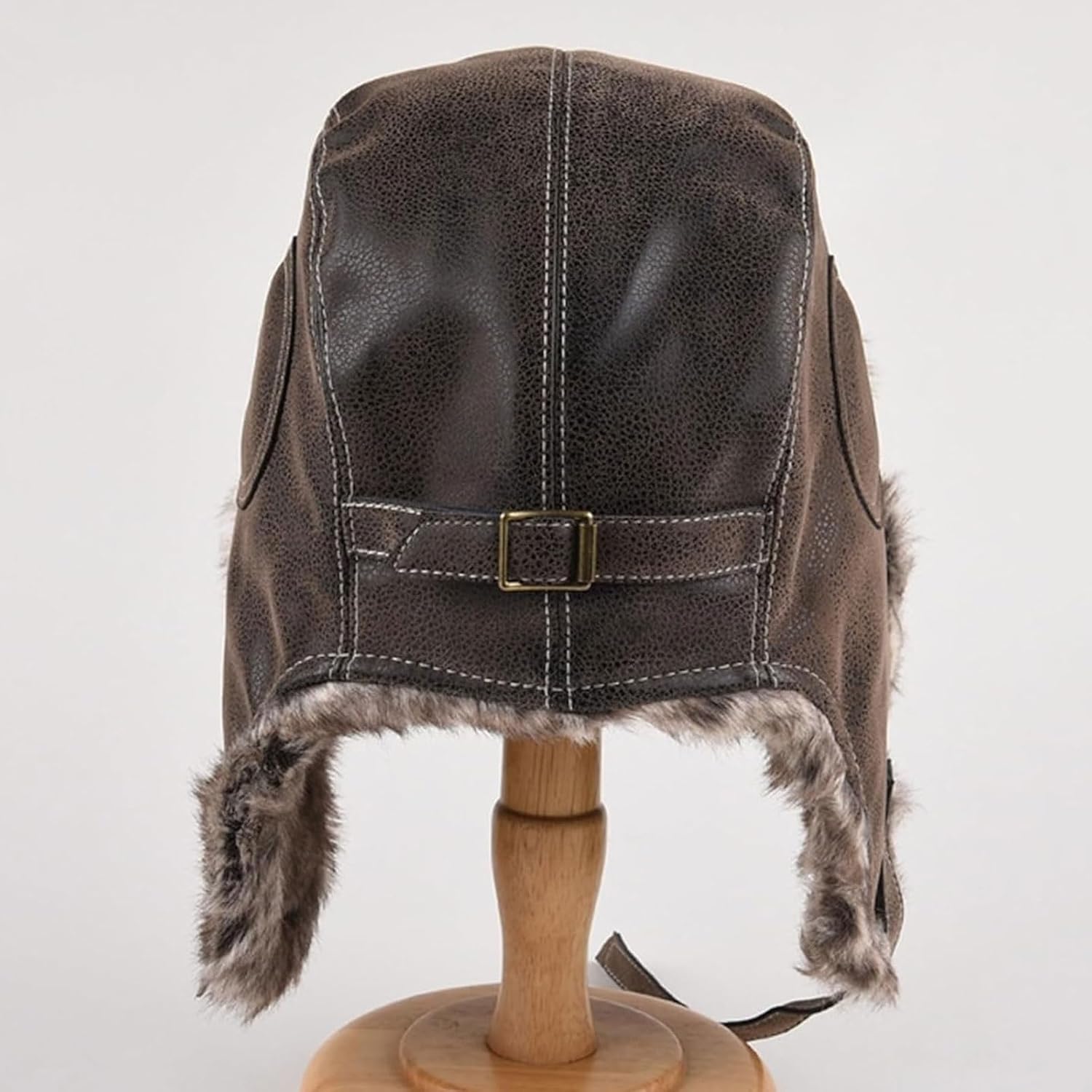 Men's Leather Winter Trapper Hat, Windproof Ski Cap with Ear Protection for Outdoor Activities
