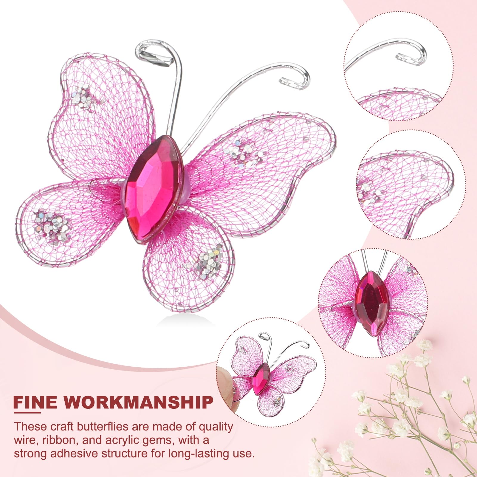 PATIKIL 50Pcs Butterflies for Crafts 1" Mesh Wire Glitter Butterfly Organza Butterflies for DIY Craft Home Decor Clothing Wedding Decoration - Image 3