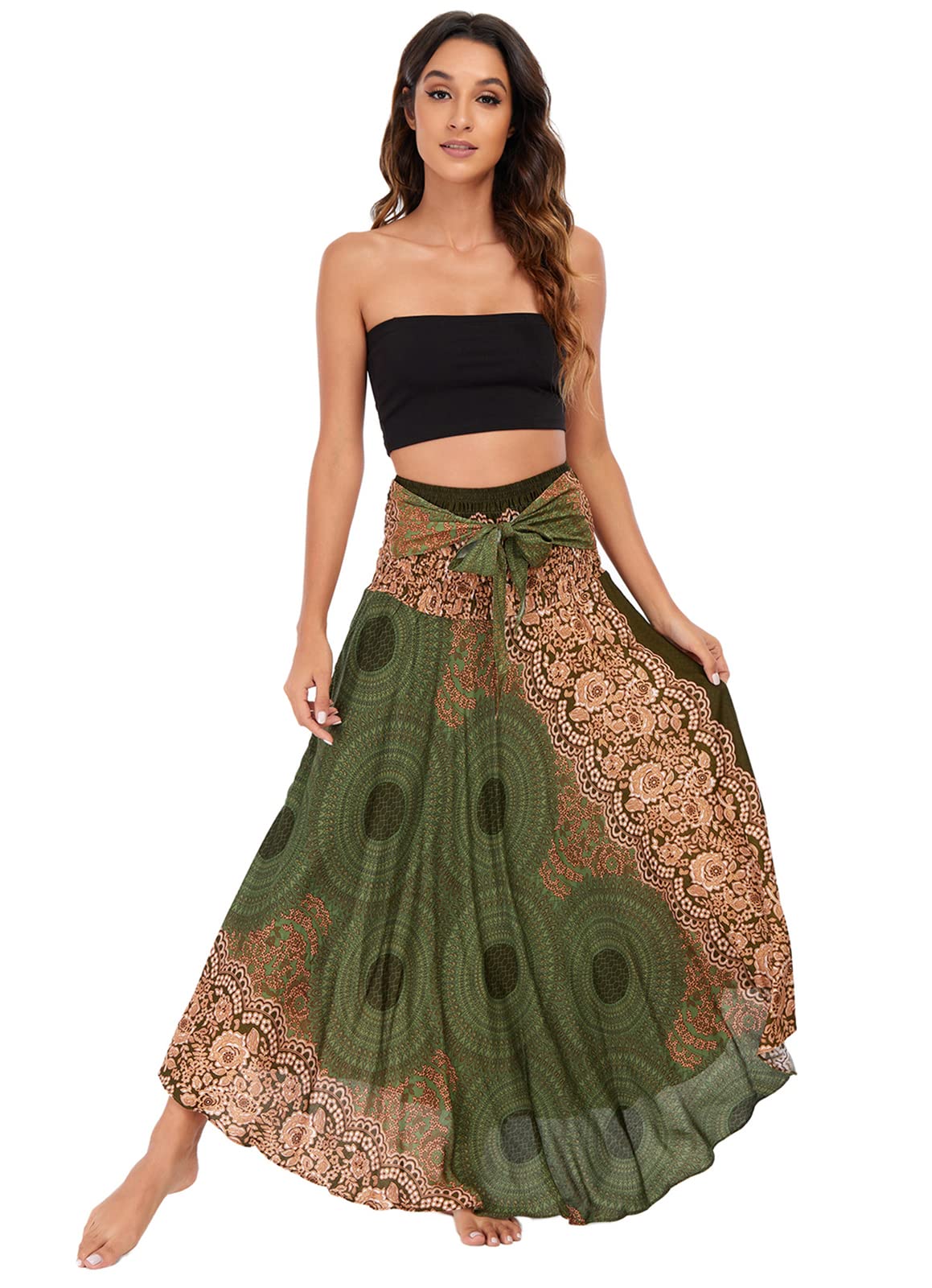 FEOYA Bohème Jupe Fluide 2 en 1 Maxi Robe en Mousseline Elégante Voyage Plage