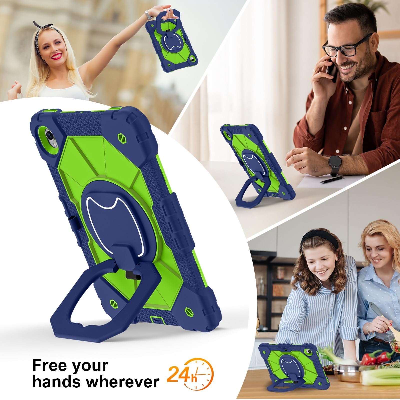 Etui do Samsung Galaxy Tab S11 2025 Model SM-X730/X736B 11-calowa, wytrzymała, odporna na wstrząsy obudowa, etui ochronne W 360 Obrotowa podpórka + pasek rękę + ramię(Yellow Green 2)