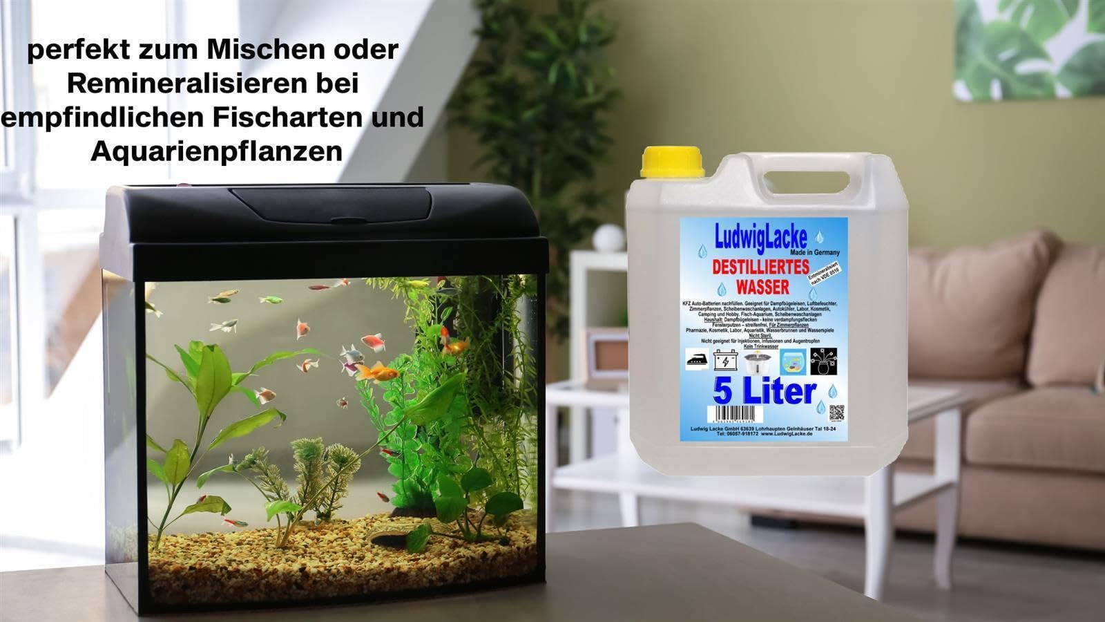 LudwigLacke Destilliertes Wasser, 5 x 5 Liter Kanister, Premium Qualität, Made in Germany