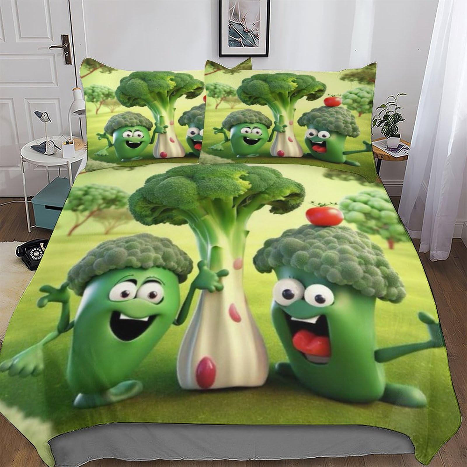 Housse de couette microfibre brocoli 3 pièces pour éviter les draps rêches qui boulochent