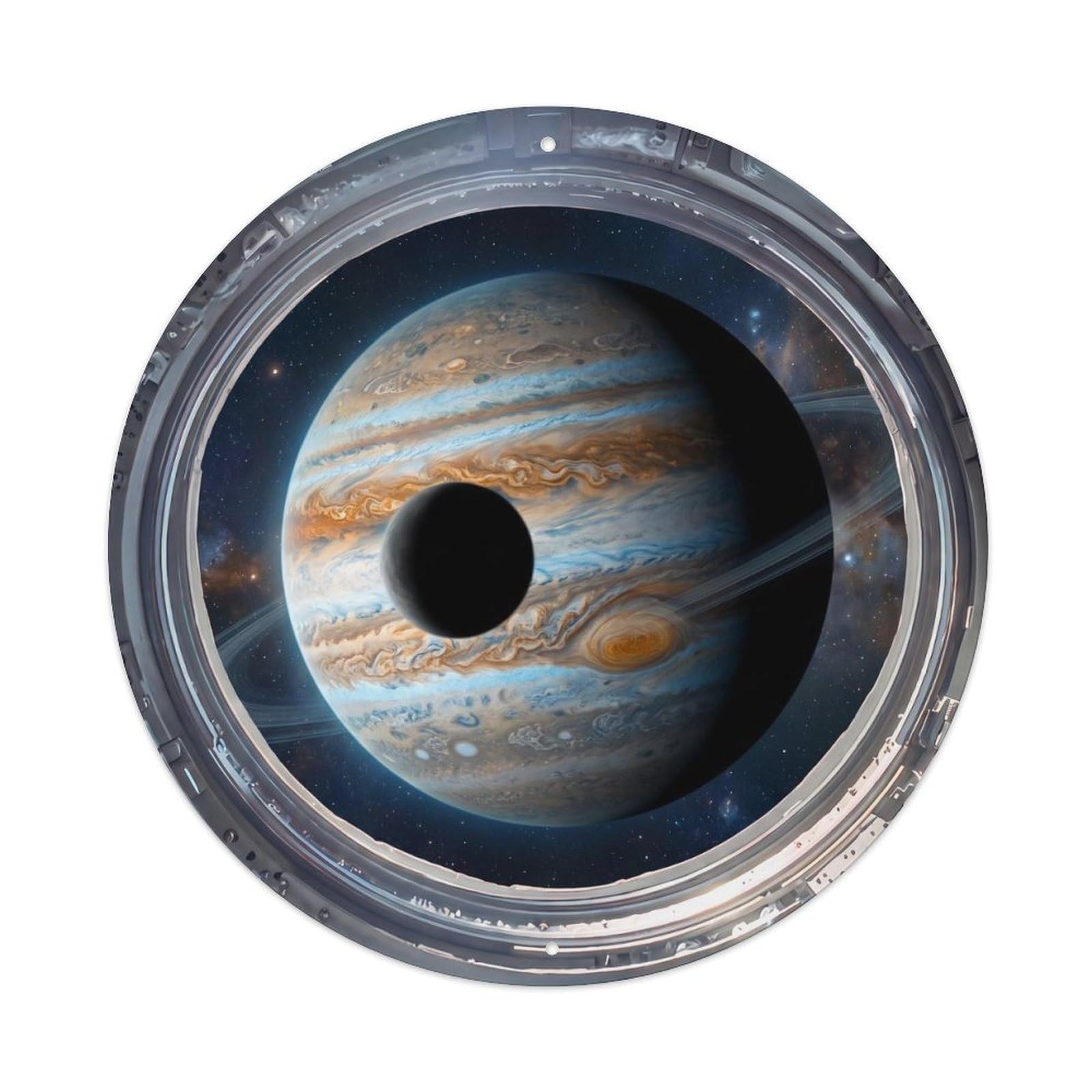 Metal Tin Sign Moon Shadow Gas Giant from Space Station