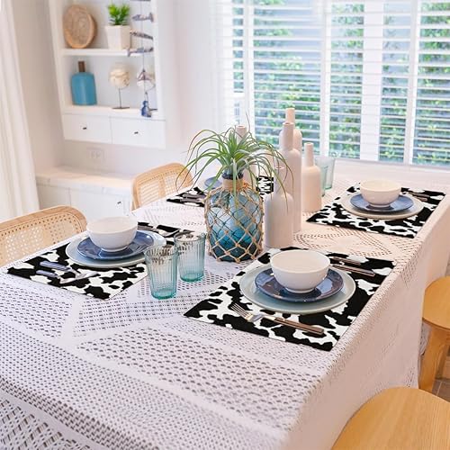 Miniatura 8 de Juego de 4 manteles individuales con estampado de vaca, lavables, impermeables, para decoración de mesa de comedor, 18 x 12 pulgadas