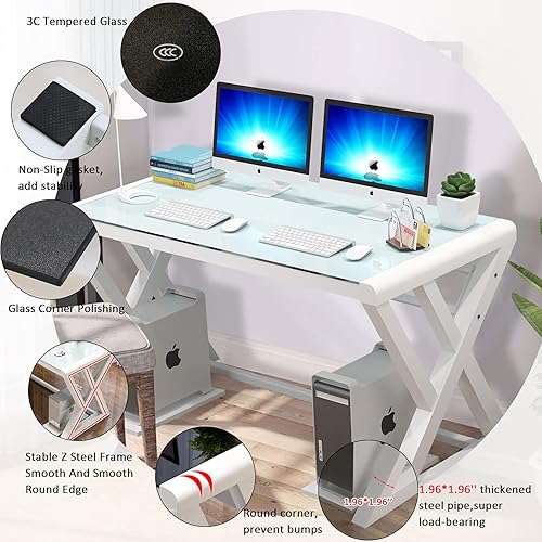 Miniatura 6 de Houjud Escritorio para computadora de 55.1 pulgadas, escritorio ultramoderno para oficina en casa, escritorio de estudio con patas en forma de X,