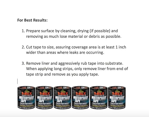 Miniatura 6 de T-REX Cinta impermeable para superficies húmedas o ásperassucias, incluyendo bajo el agua, fugas, reparación de mangueras y más, 4 pulgadas x 5