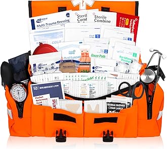 MFASCO Complete Emergency Response First Aid Kit Trauma Bag - 415 Piece Fully Stocked Supplies for Disaster Preparedness | For Business, Schools, Organizations, Groups, Home Safety (Reflective Orange)