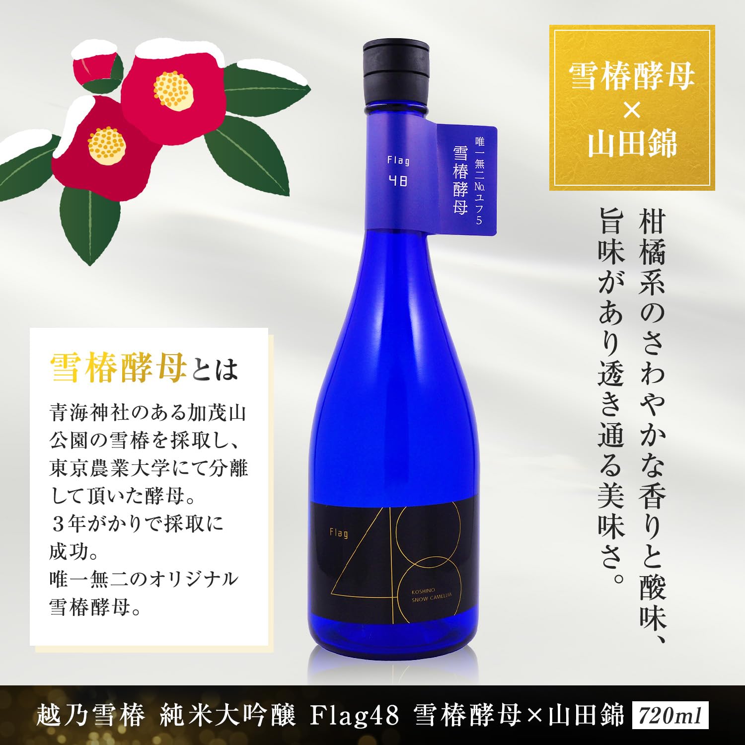Amazon.co.jp: Flag48雪椿酵母×山田錦 純米大吟醸原酒 720ml(新潟 地酒