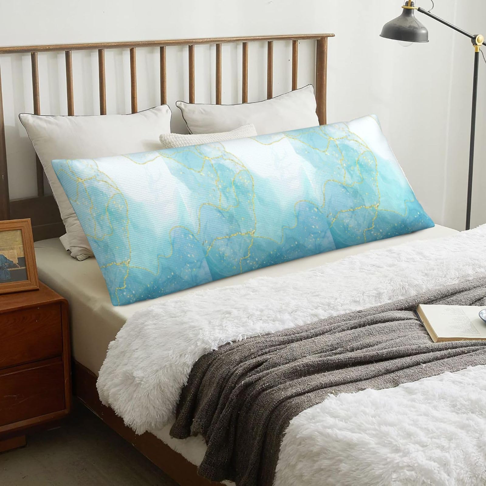 Blue Liquid Marble, Body Pillow Cover with Zipper,Long Body Pillowcase 20 x 60 in