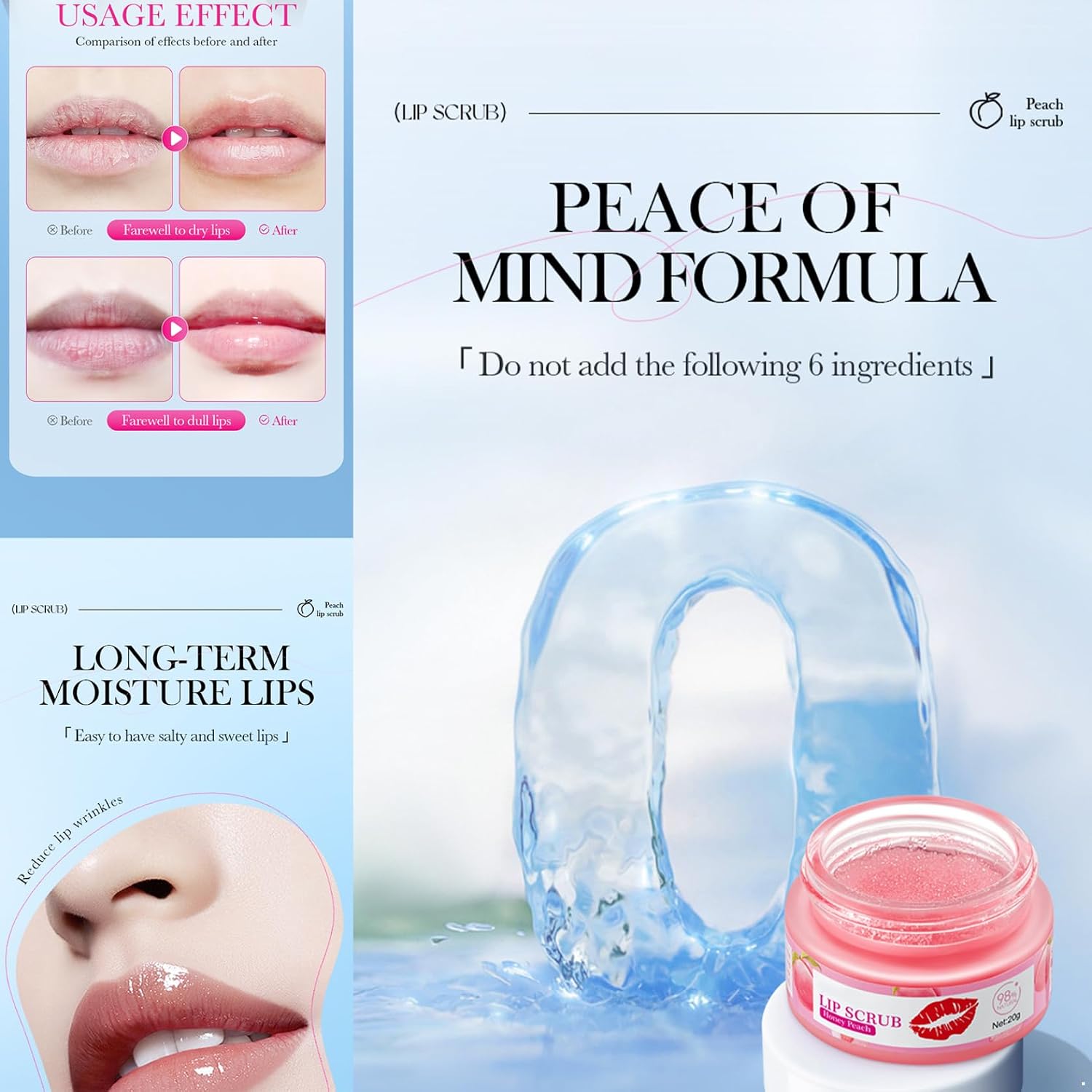 Daily Lip Care Scrub, 20g – Fruit Flavor, Gentle Exfoliation for Softer & Hydrated Lips Peach One Size