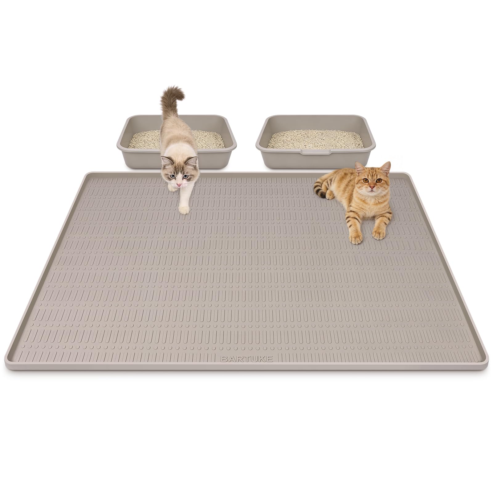 Kalolary Grand tapis de litière pour chat, 119,4 x 88,9 cm, tapis de piège à litière en silicone pour chat, tapis de piégeage pour contrôle de la dispersion avec bord surélevé, tapis en silicone