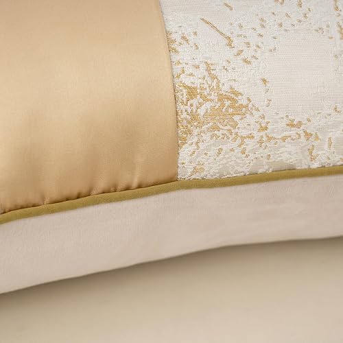 Miniatura 5 de Alerfa Funda de cojín rectangular de 12 x 20 pulgadas, color beige, blanco, negro, dorado, de terciopelo, jacquard, funda de cojín lumbar moderna de