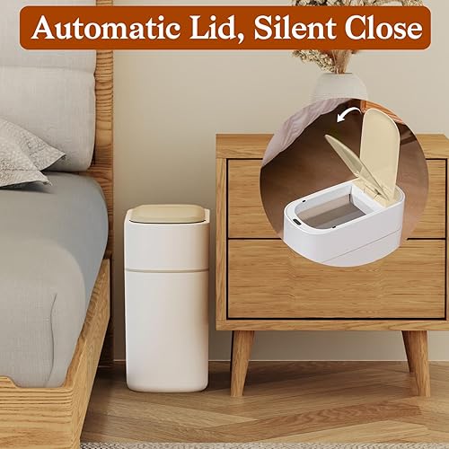 Miniatura 7 de LALASTAR Basurero de baño pequeño automático, sin contacto, con tapa, sensor de movimiento para dormitorio, cocina, oficina, 2.5 galones