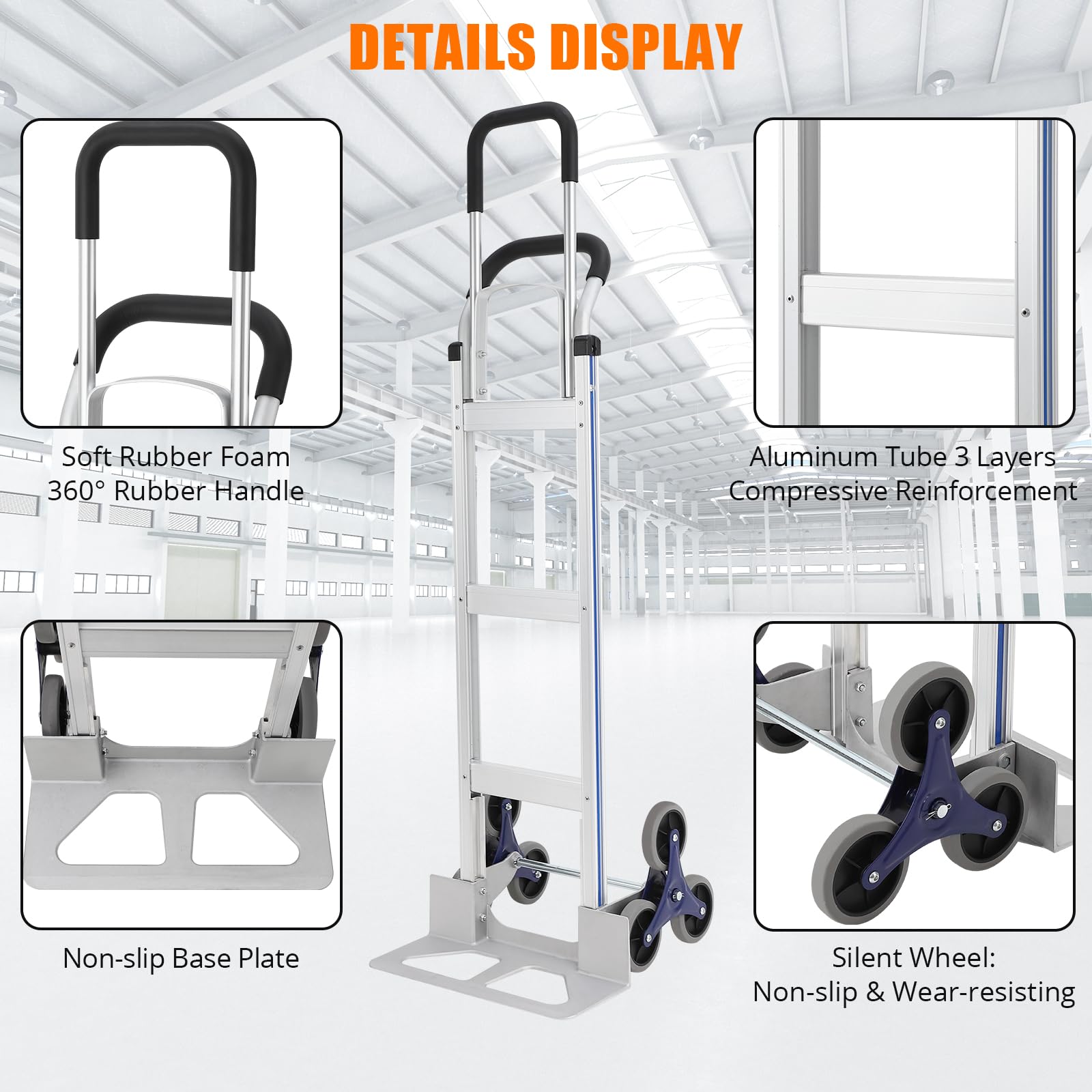 Sackkarre Treppensteiger, Aluminium Schwerlast Transportkarre 200kg Mit 3 Rad Design, Treppenkarre Treppensackkarre Für Allgelände, rutschfeste Basis & Ergonomische Griffe, 152×51.5×46 cm