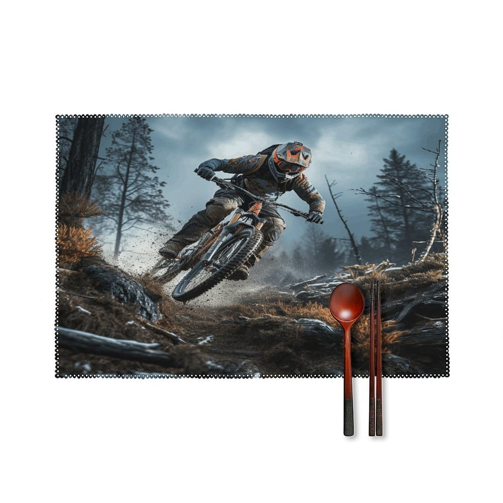 Mountain Bike Tournament Placemats Set of 6 Heat Resistant Non-Slip Place Mats Washable Wipeable Table Mats Elegant Farmhouse Placemat for Kitchen Dining Outdoor Party Table Decor
