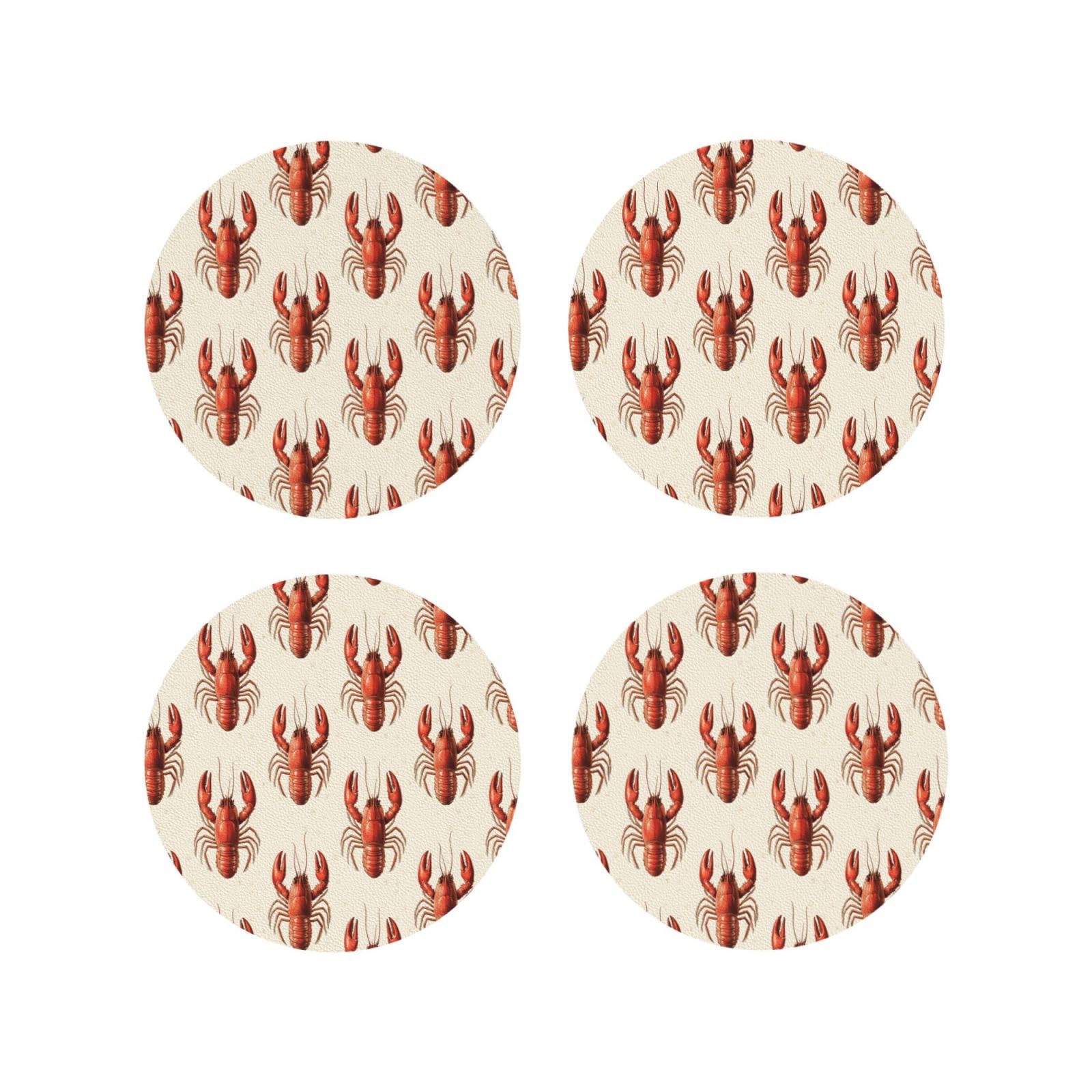 Leather Coasters Set of 4 - Realistic Lobster Print Lightweight Drink Coasters for Desk