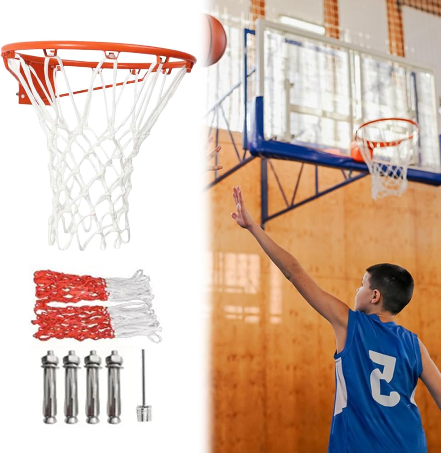 Basketball Hoop Net - Wall Mounted Rim, Steel Ball Goal, Rust Resistant Frame, Training Support, Sports Accessories for Driveway Practice, Gym Sessions and School Courts, 35cm