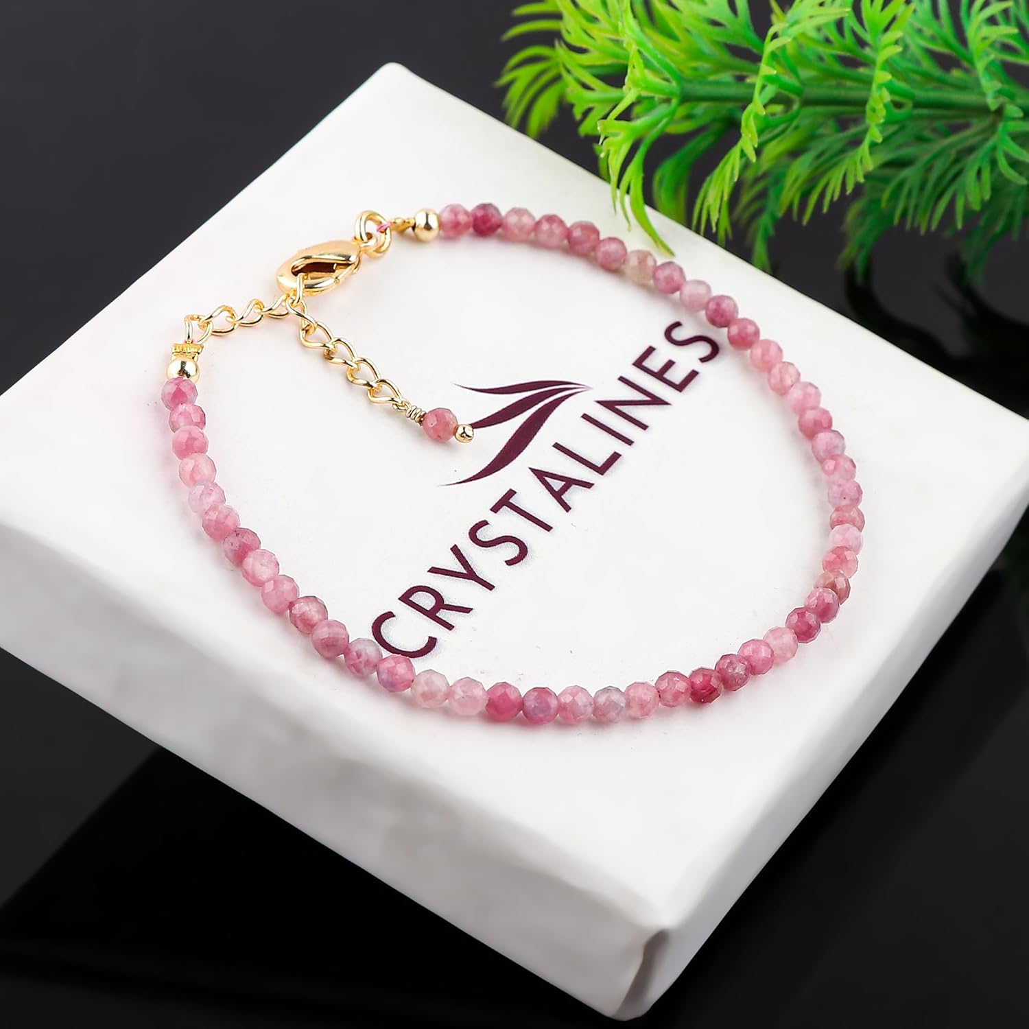 Natural Pink Tourmaline Gemstone Beads Bracelet, High Grade Stones, Handmade Jewelry, Healing Crystals, 14K Gold Plated, Adjustable Chain, Birthday Gift for Women, 8inch - Image 3