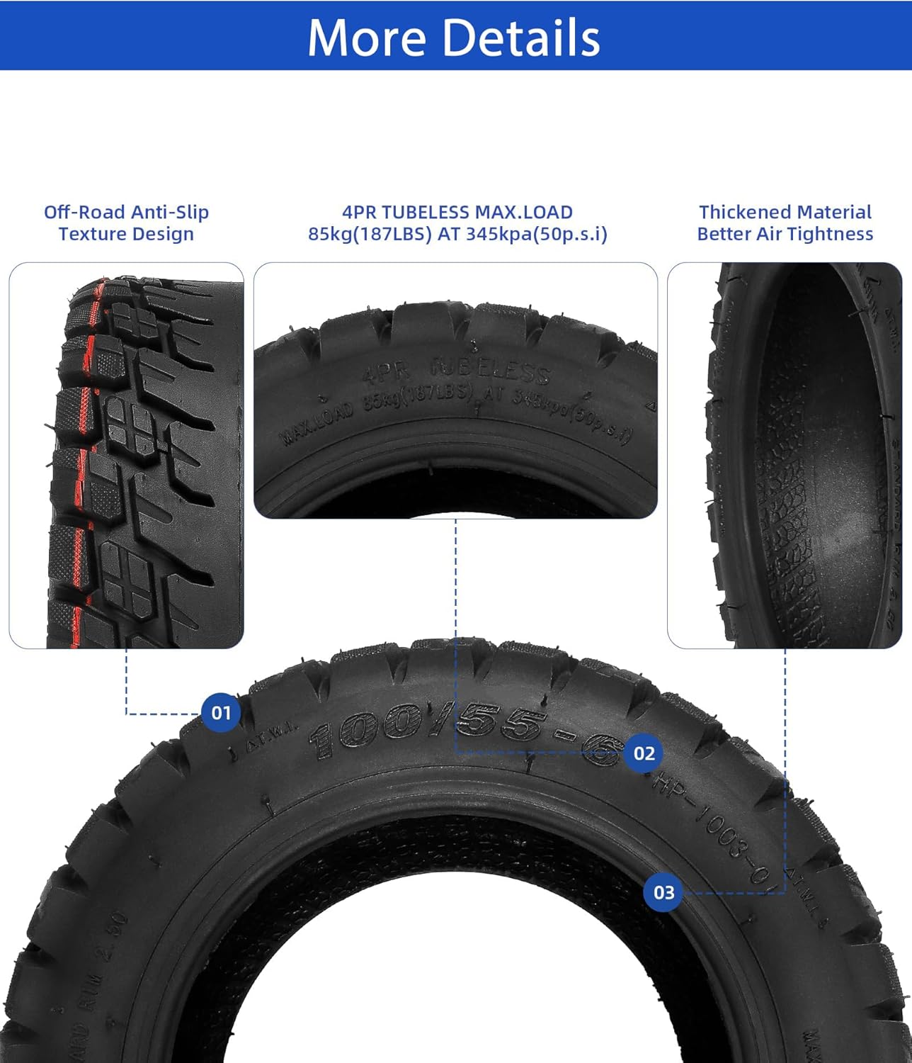 100/55-6 Off-Road Tubeless Tire for Go Kart ATV Quad Bike for 11 Inch Electric Scooter, Vacuum Thickened Tires, Anti-Slip Front/Rear Replacement Wheels for Scooter (2 pcs)