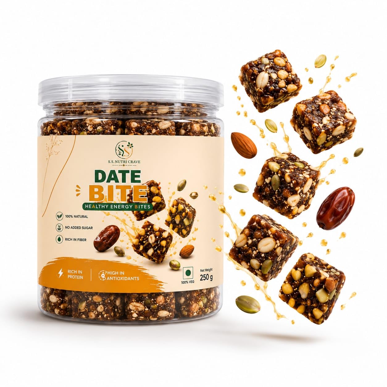 Date Bite | S.S Nutri Crave Dry Fruit Burfi | Premium Dates, Dry Fruits, Nuts & Seeds | No Added Sugar | No Preservatives | 250g-image-39