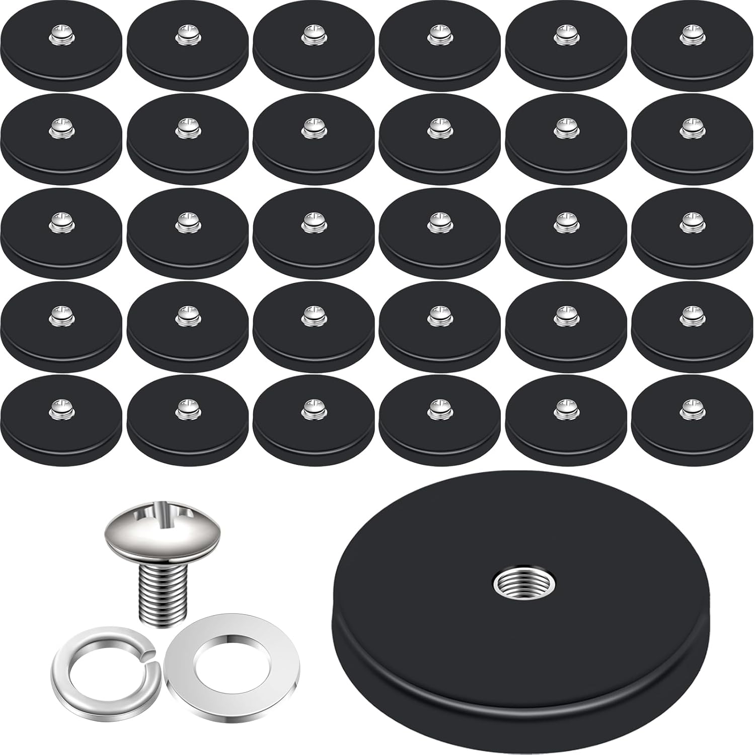 Flutesan 30 Pcs Rubber Coated Magnet Neodymium Base Anti Scratch Magnet Male Thread with Bolts Nuts Lighting Camera Tools Equipments 1.69 Inches