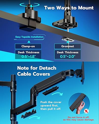 Miniatura 7 de ARES WING Soporte de monitor doble para apilamiento de monitor curvado ultra ancho y resistente, se adapta a 17-49 pulgadas, soporte vertical de