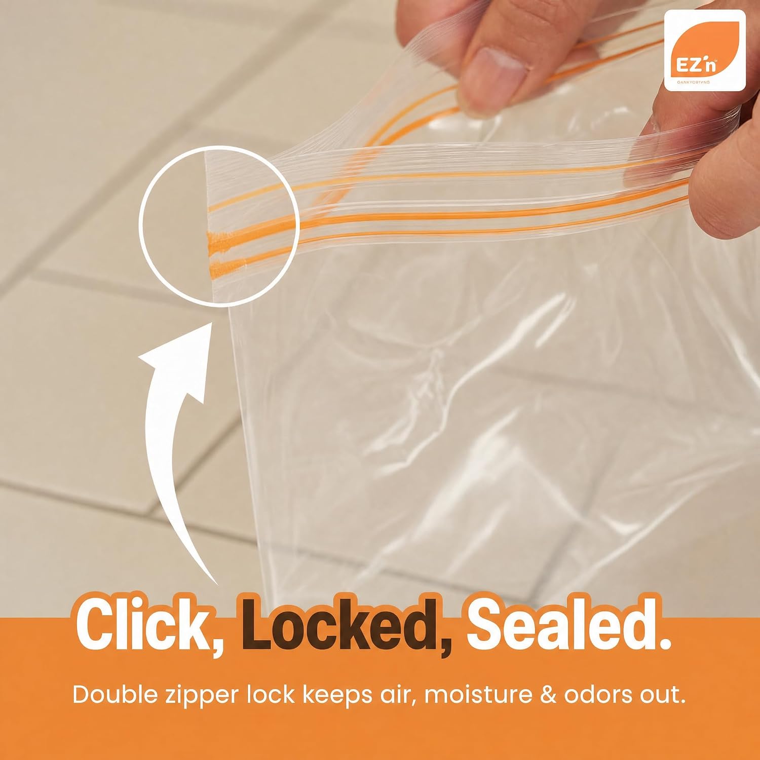 EZ'n Quart Bags, Reclosable Double Zipper Food Storage Bags, 100 Count image 5