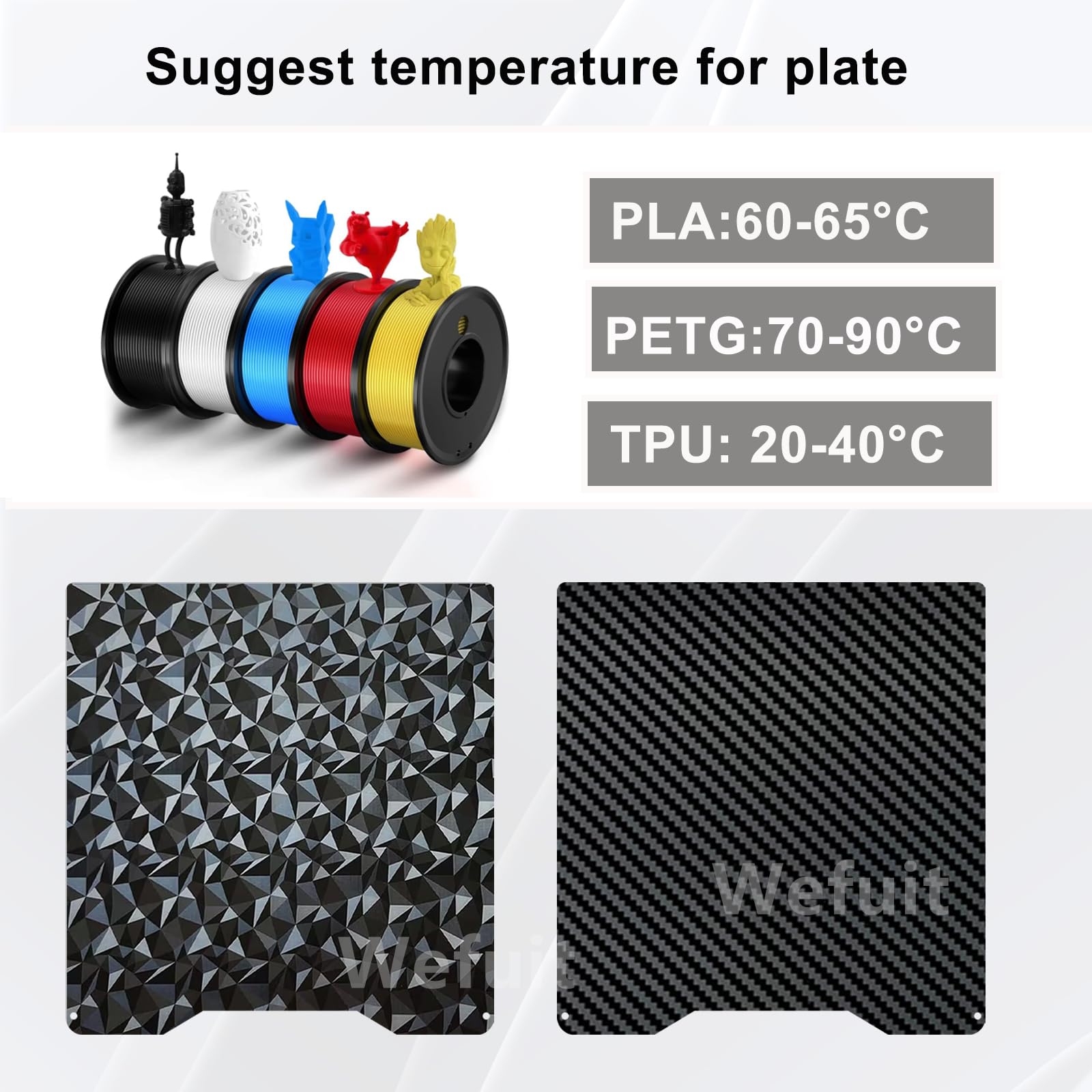 Creality Hi Build Plaque PEO PET 265 x 265 mm, plaque chauffante d'impression double face, plate-forme d'imprimante 3D, flexible et facile à enlever le modèle, plaque en tôle d'acier à ressort
