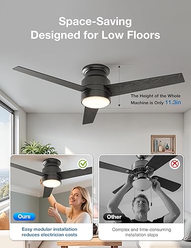 Miniatura 4 de warmiplanet Ventiladores de techo de montaje empotrado con luces, 52 pulgadas, luz regulable de 3 CCT, motor CC reversible sin ruido de 6