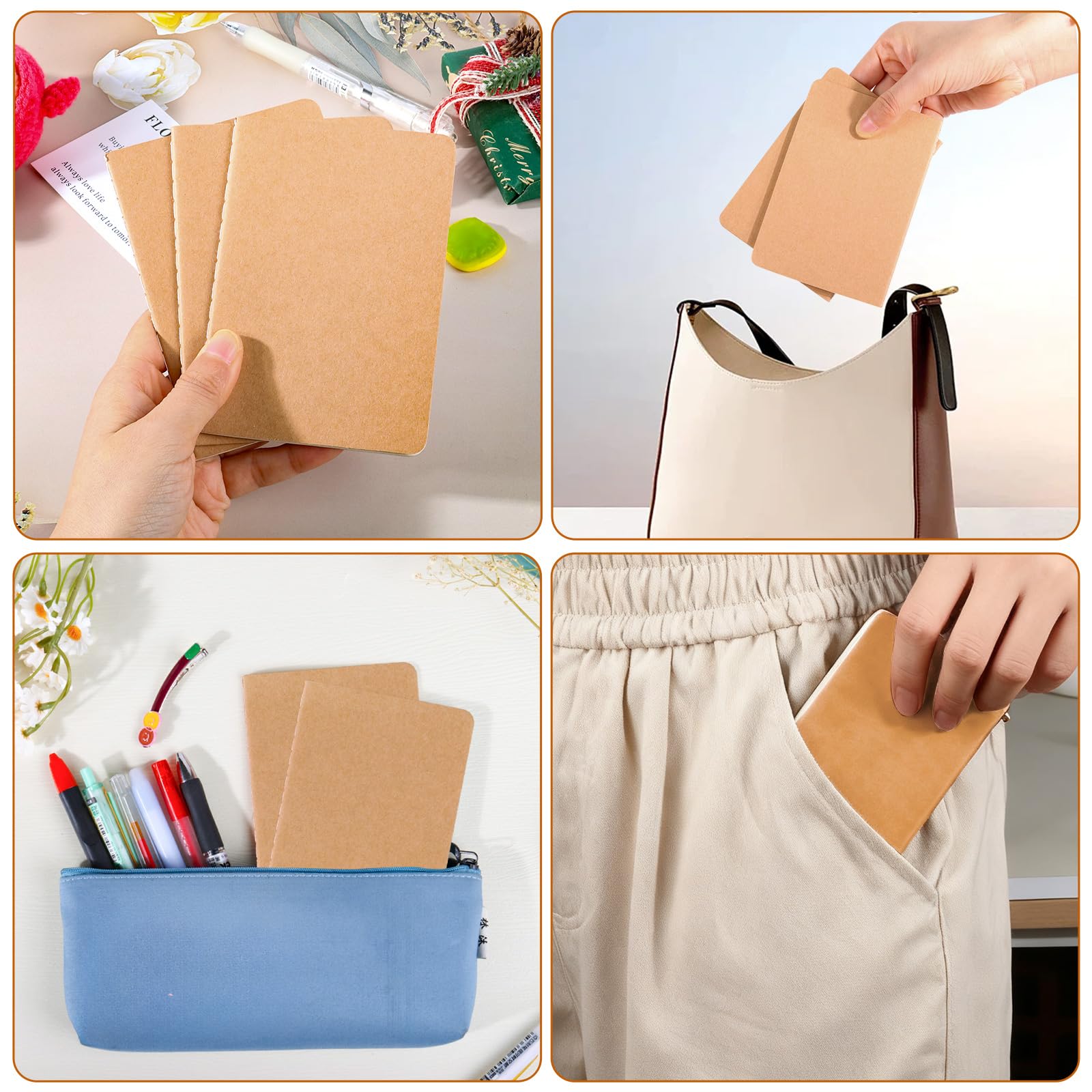 CoZyden Lot de 64 mini carnets de notes en vrac de 8,6 x 12,7 cm en papier vierge pour enfants, 30 feuilles/60 pages Marron