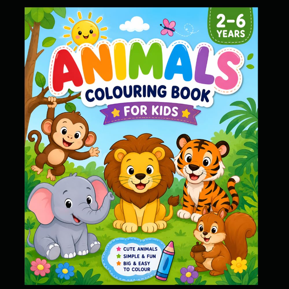 CUTE ANIMALS COLOURING BOOK: BIG & EASY TO COLOUR