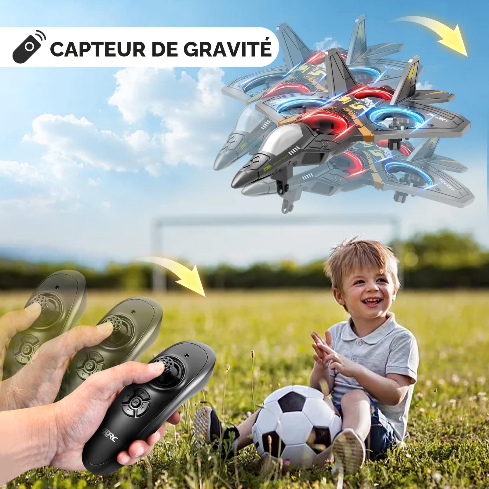 4DRC V17 Avion à Télécommande 2.4GHz en Mousse, Avion RC, Hélicoptère, Quadricoptère pour Adultes et Enfants, Drone Acrobatique avec Sensibilité Gravitationnelle, 2 Batteries Incluses