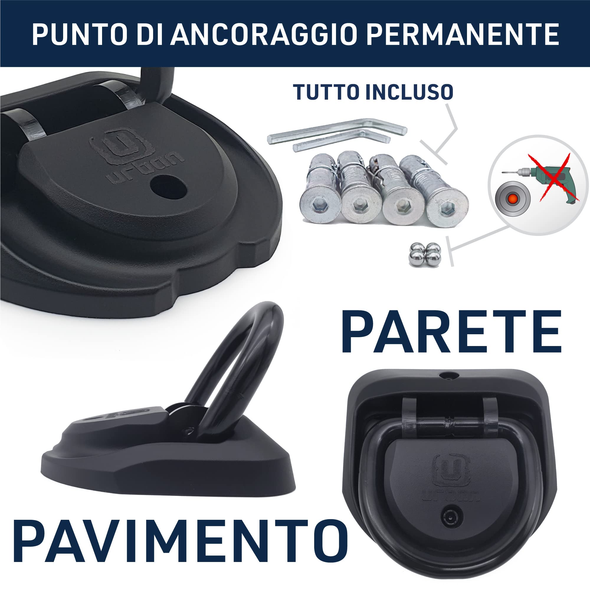 URBAN SECURITY UR55 Ancoraggio Sicurezza Moto Scooter, braccio oscillante in acciacio 14mm, a terra o al muro, all'interno o all'esterno