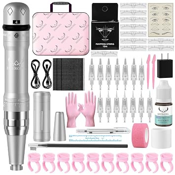 Permanent Eyebrow Makeup Tattoo Machine Kit With 15 pcs Cartridge Needles Microblading Supply Silver