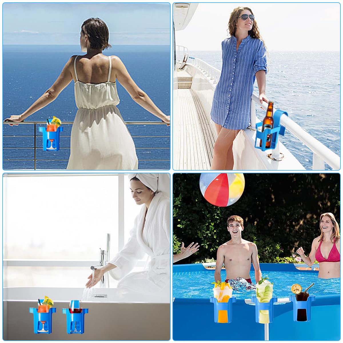 4 Piezas Portavasos de Piscina, Portavasos Colgantes para Piscina, Soporte para Bebidas Piscinas, Portavasoss Junto a la Piscinas Desmontable, Accesorios Piscin-a Portavasoss Colgante para Verano