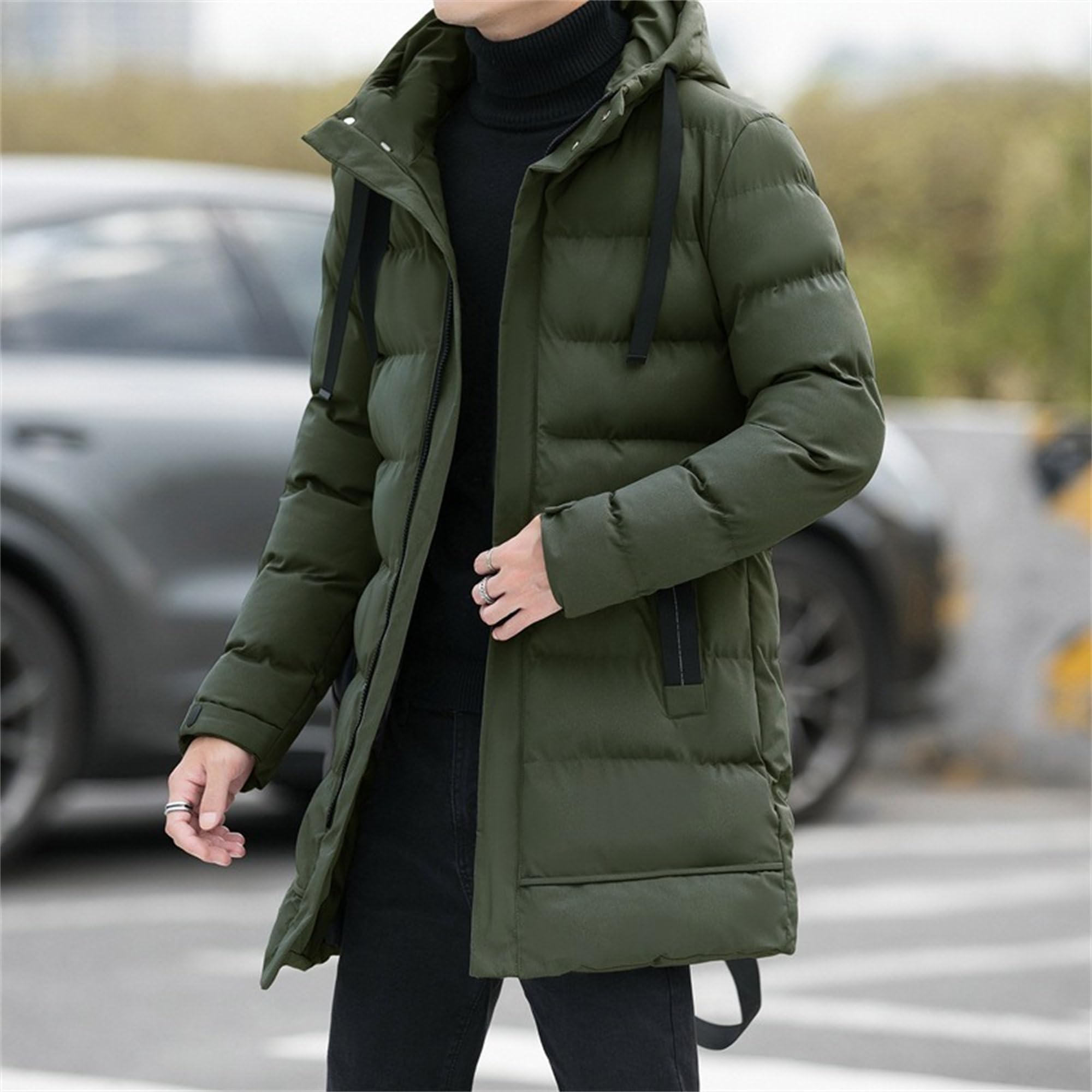 ZDJSWJ Veste longue Puff 2pc pour homme Manteau d'Hiver chaud lourd Veste rembourrée à capuche épaissie