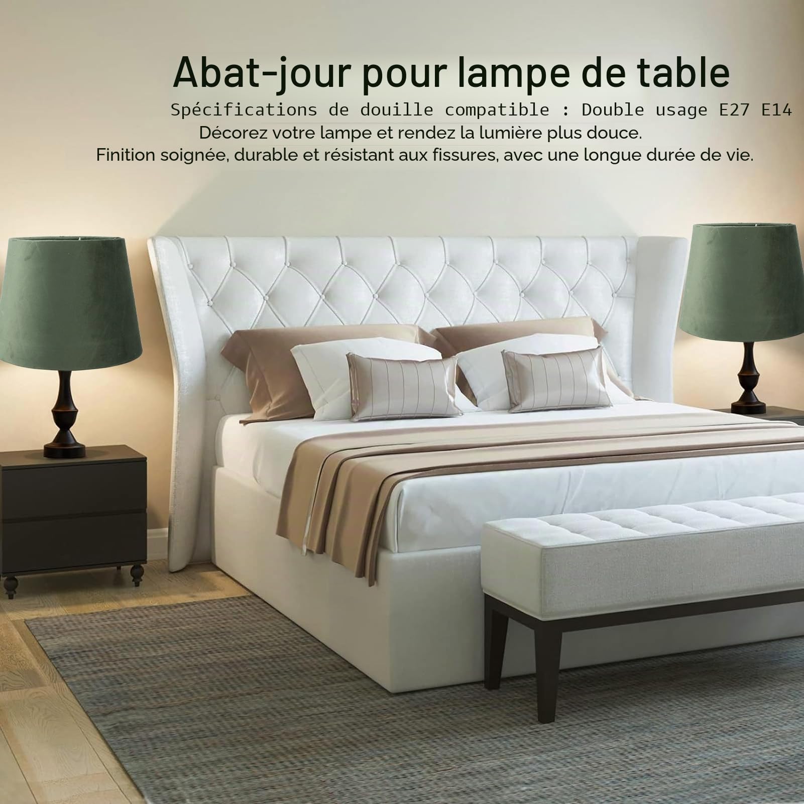 Abat-jour en Tissu E27 E14 à Double Usage, Haut de 16cm, Diamètre Supérieur de 16.5cm, Abat-jour de Lampe de Table Fait à la Main, Facile à Installer pour la Maison (Vert OD)