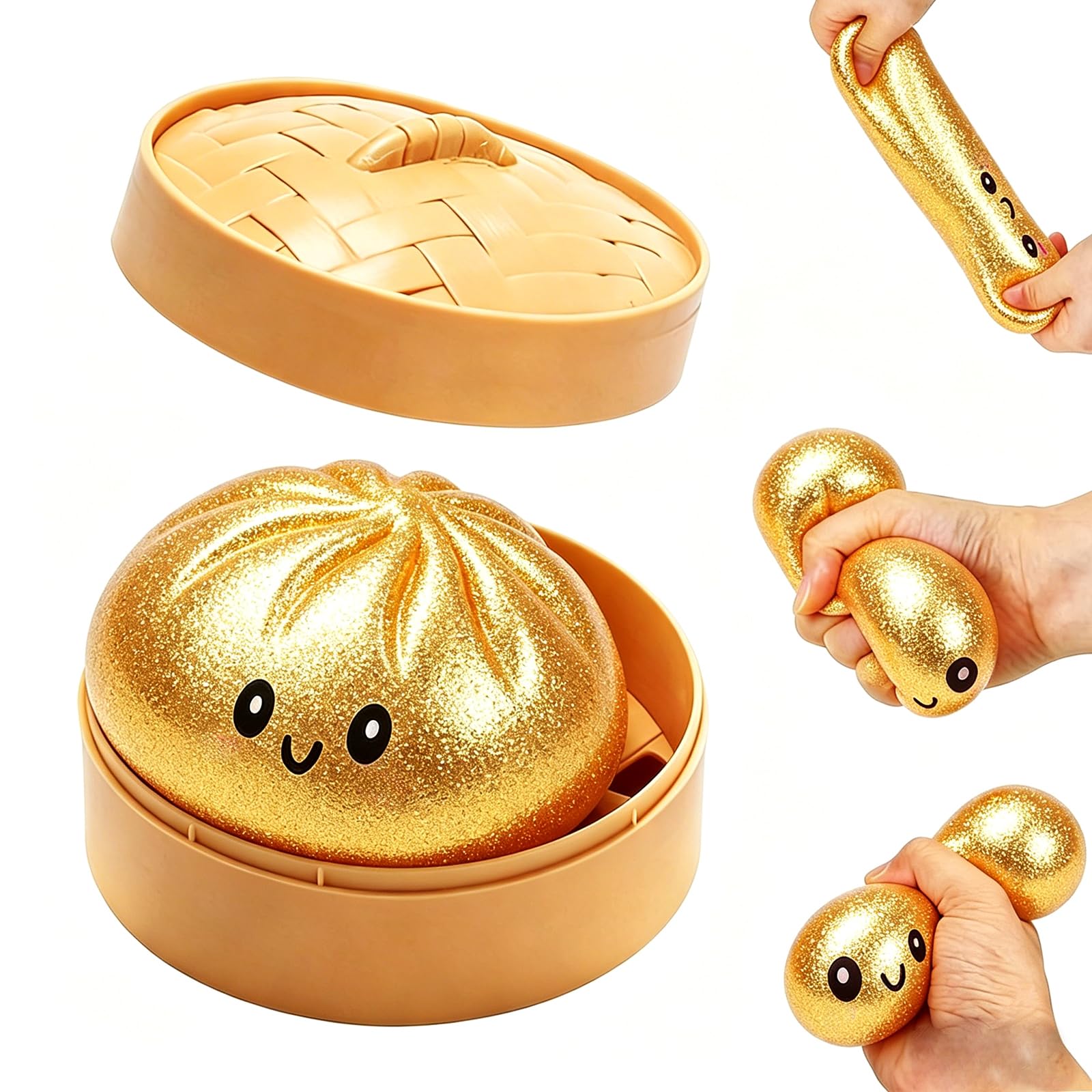 Dumpling Squishies Toy,Glitter Squishy Dumpling Box,Colorful Dumplings Stress Fidget Toys,Soft Anxiety Relief Sensory Squeeze for Adult (White) — view 8