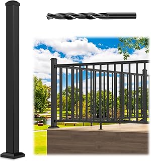 Egadis 2.56 in. x 2.56 in. x 39 in. Aluminum Railing Post with Screws & Drill, Porch and Deck Railing Post, Textured AAMA 2604 Powder-Coat Finish Stair Post for Decks, Porches & Balconies (1x39 Post)