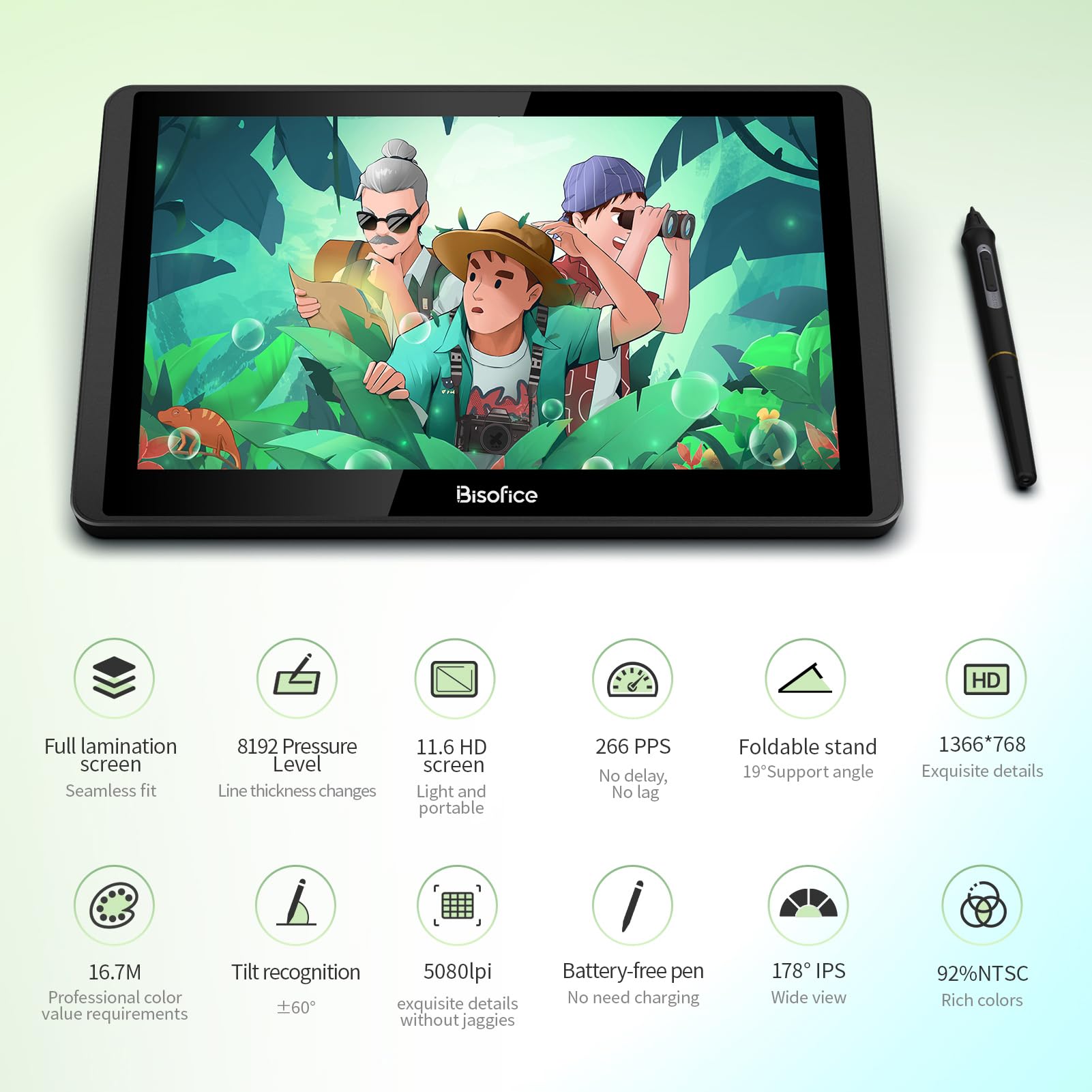 Walmeck Tablet per Computer Grafica, 12HD-A 11,6 Pollici di Disegno IPS Monitoraggio Tablet 1366x768 Display 8192 Livello di Pressione, Consumo a Basso Contenuto di USB MACOS