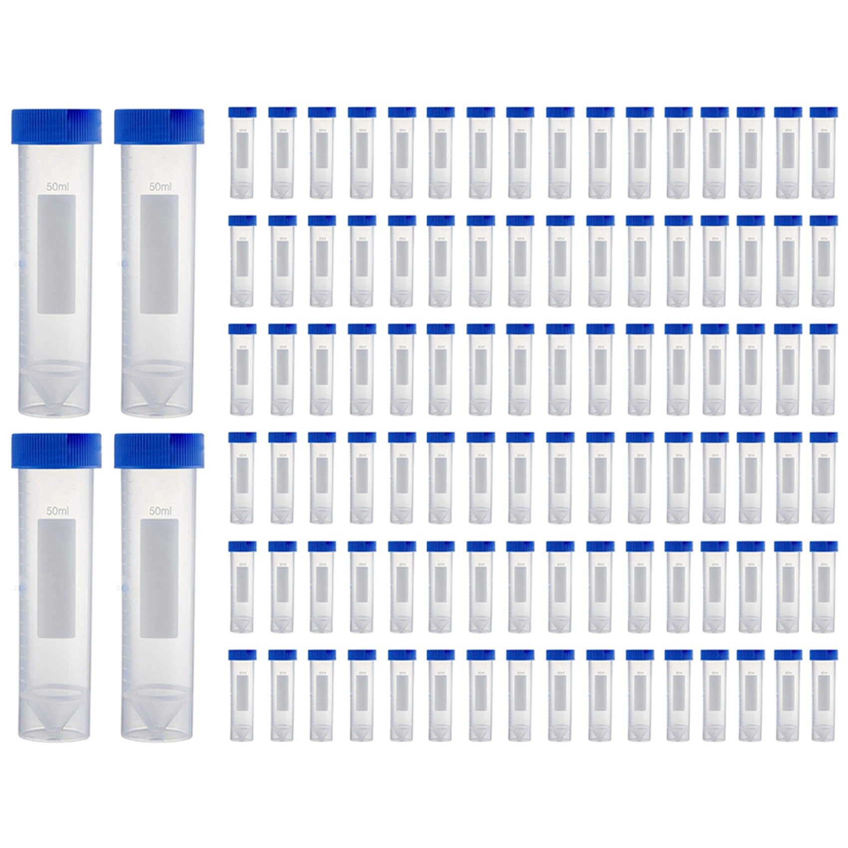 Provette autoportanti per centrifuga, 50 ml, confezione da 100 pezzi, in plastica, con tappi a vite, provette sterili da 50 ml, con coperchio