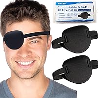 RIKEYO 2 Pack 3D Adjustable Eye Patches for Adults & Kids - Lazy Eye Cover, Pirate Costume, Right/Left Eye Black