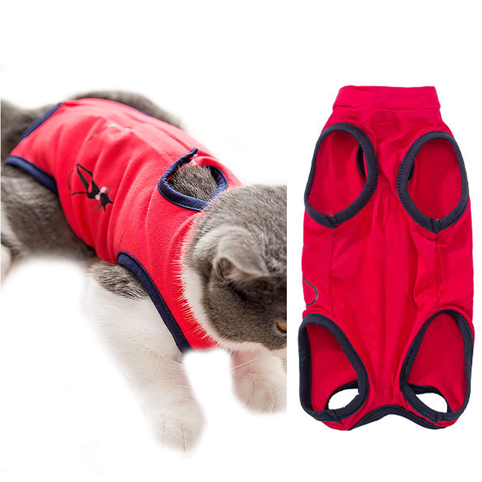 Costume de récupération de chats jaune M - Protection plaies abdominales et maladies de la peau