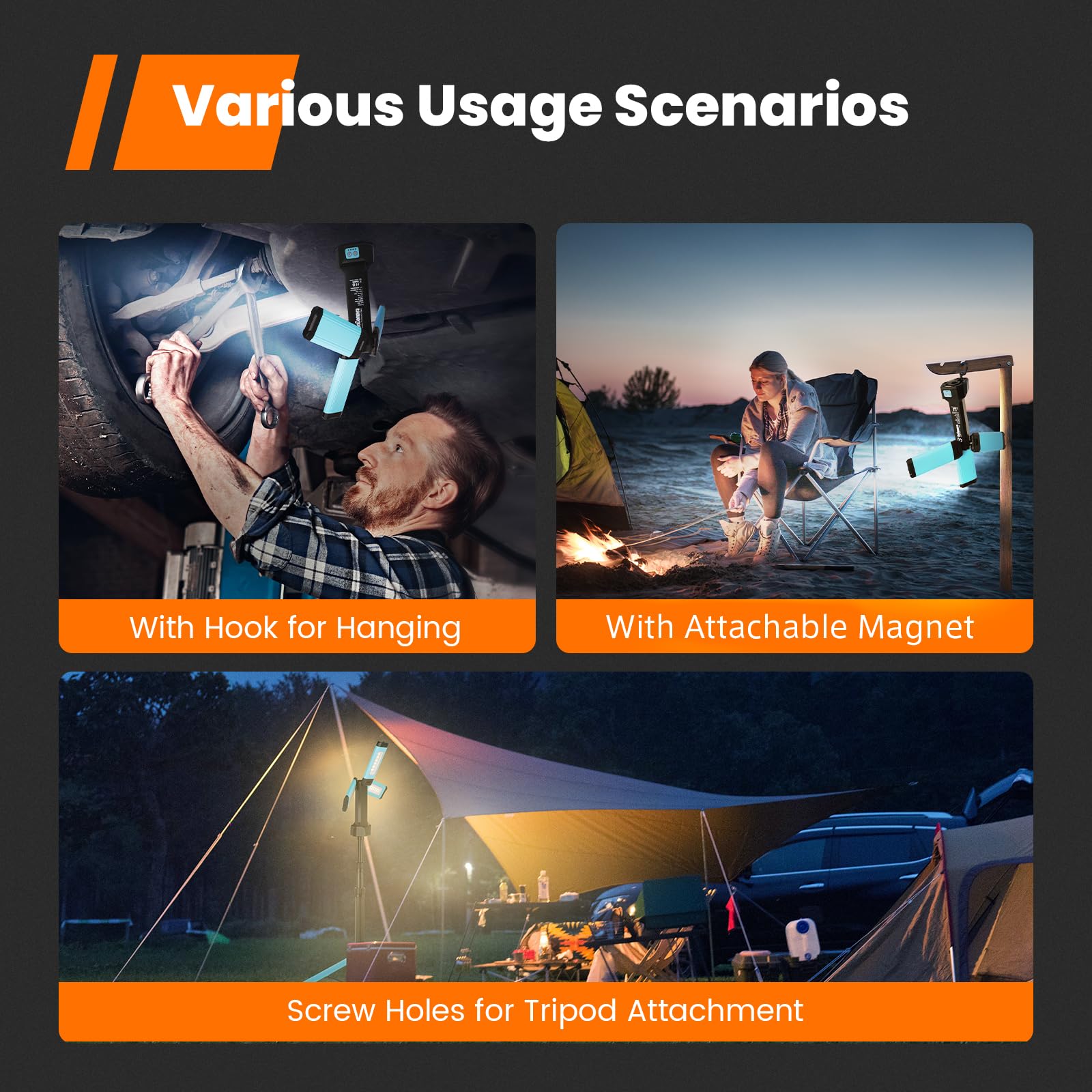 LED Baustrahler Akku, GoGonova Tragbare Arbeitsleuchte mit 8000mAh Batterie, Magnet, 700/1200/2200LM, 4000/6500K, Campinglampe für Garage, Outdoor, Camping, Baustellen [Energieklasse F]
