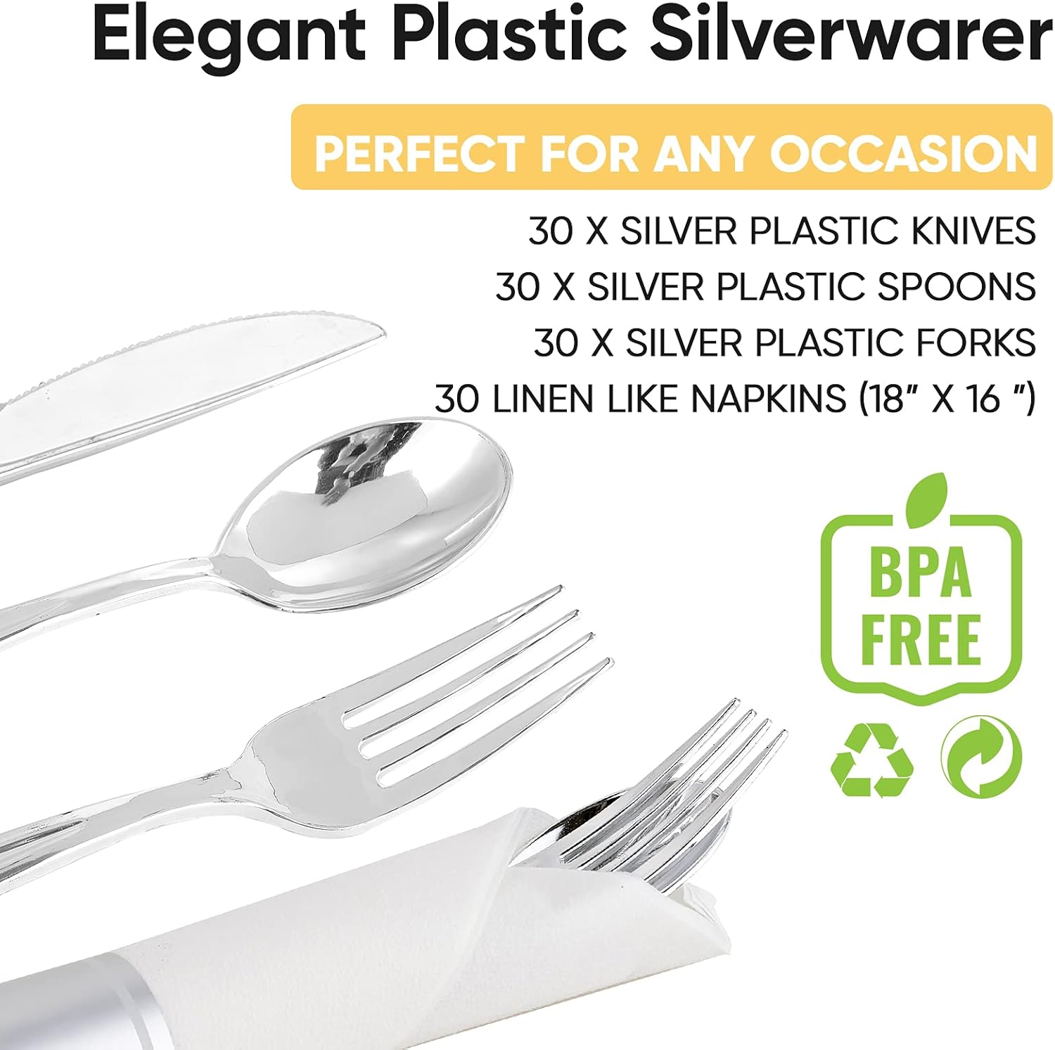 Pre Rolled Sier Plastic Sierware, Disposable Cutlery Set- 30 Forks, 30